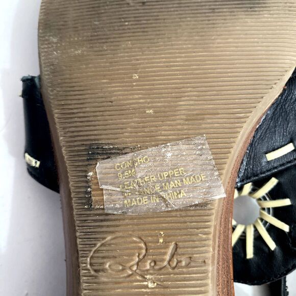 Reba Concho Black Leather Sandals Coastal Bohemian Circle Short Wedge Size 9.5 - Picture 6 of 7